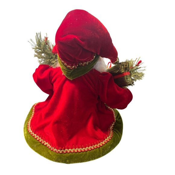 Victorian Style Santa Shelf Sitter/Mantle Decor Weighted  Red & Green Velvet - Picture 5 of 6